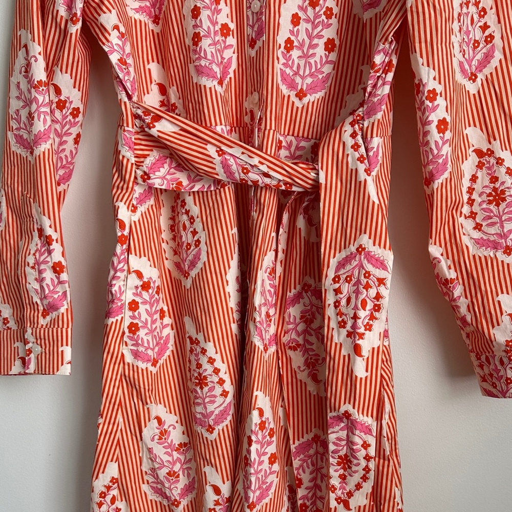 Spartina 449 Orange/Coral and Pink Floral Long Marianne Shirt Dress - Picture 7 of 12